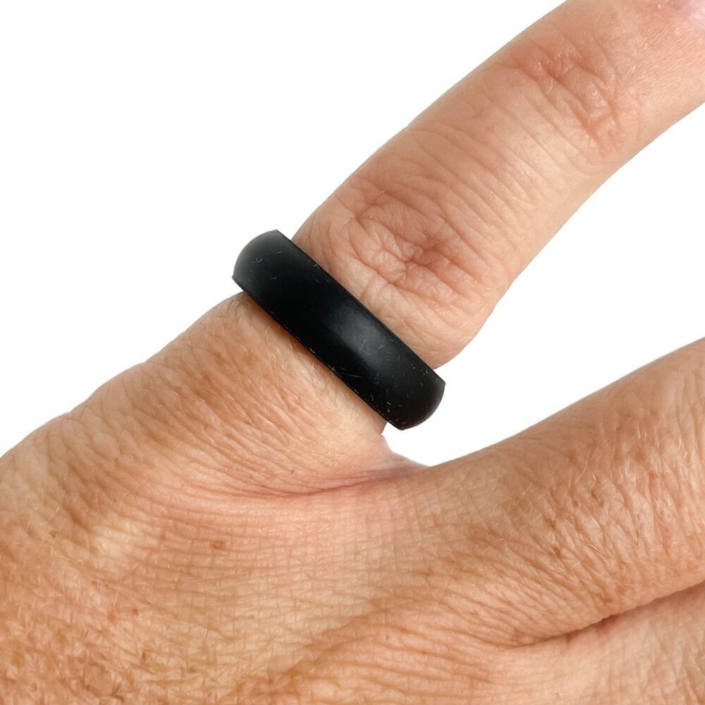 Qalo Silicone Wedding Band Ring, Black -‎ Size 6